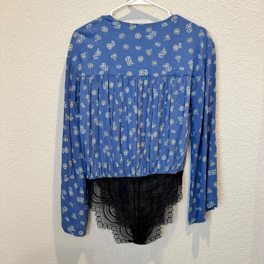 Free People Blue Floral Tie-Front Bodysuit - Picture 6 of 8